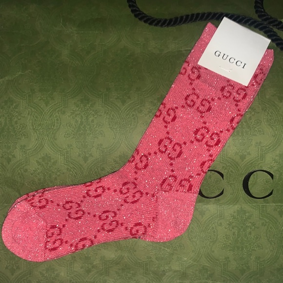 Hot pink and red GG Authentic Lamè (glitter intwined) Gucci socks 🧦 - Picture 1 of 6